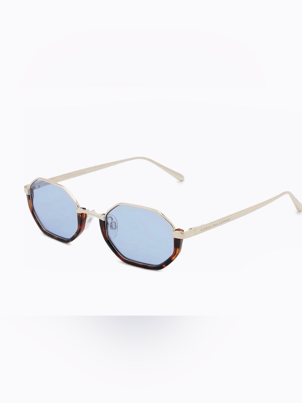$295 retail Carolina Lemke sunglasses blue lenses + gold frame